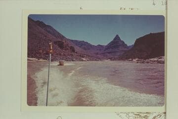 The "Dock" cruising up Grand Canyon at about Mile 223.  Diamond Peak is just right of center