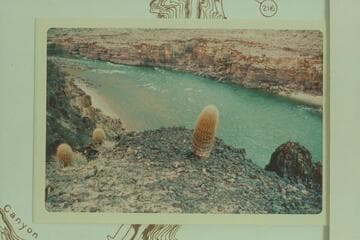 Lower end of Three Springs Rapid; Mile 215.7. At upper left is the lower end of the boulder bar which is exposed during low water
