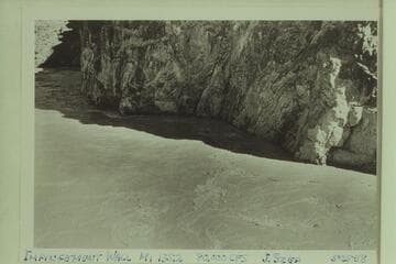 Surge against the wall in Granite Narrows which has upset the boats of several parties and tossed numerous passengers and boatmen into the river.  Mile 135.2; approximate gauge:  80,000 cfs