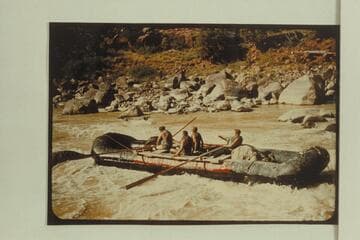 Boloney boat of the Bus Hatch collection being driven directly onto a rock by its crew in Hells Half Mile.  Passengers are Bill McLane and Ed Richardson