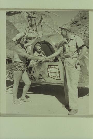 Visit to the mouth of Tapeats Creek by helicopter.  Left to right:  Marston, Margaret Marston, Red Carson
