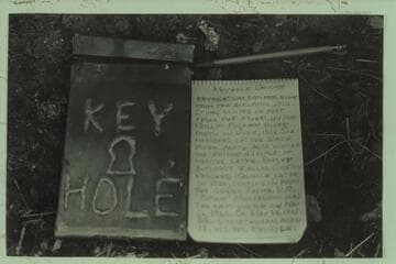 P. T. Reilly's claim notice at Keyhole Bridge in 140 Mile Canyon [photo reverse:  register ABOVE Keyhole Arch]