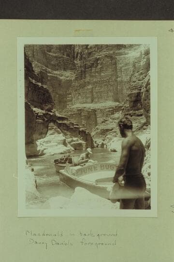 Outboards at head of lagoon, Supai Creek, Mile 156.  MacDonald in background and Danny Daniels in the foreground