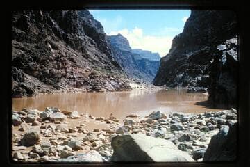 Up river, Mack Miller nosing Sportyak to head of 234 Mile Rapids