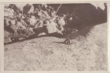 Ring bolt on boulder at Halls Crossing, left bank, Glen Canyon