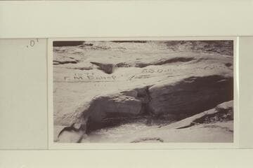 Names of the second Powell crew cut inside the Music Temple [on photo reverse:  Mile 75 1/2 (Glen Canyon) inscriptions in Music Temple]