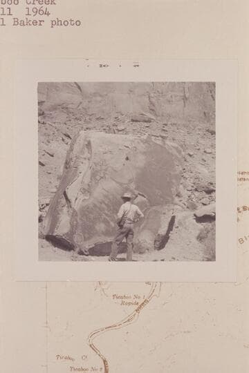 Slim Williams at the Indian Rock near Cass Hite's place, Ticaboo Creek