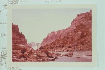 Up to Rapid No. 21 from fan at mouth of ----- Canyon ["Calf" is crossed out]  Rapid No. 21 heads at Mile 202.8 and drops 10 ft. in .25 miles