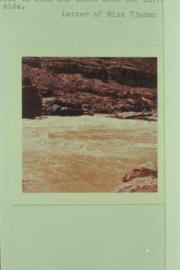 Bedrock Rapid. Looking across the river toward head of the big rock in the middle of the river