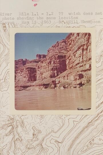 Down Green River.  Mile 1.1-1.2?? which does not check with the other photo showing the same location.  Stillwater Canyon [on reverse:  view downstream, right bank.  Near duplicate McCormick Photo #4]