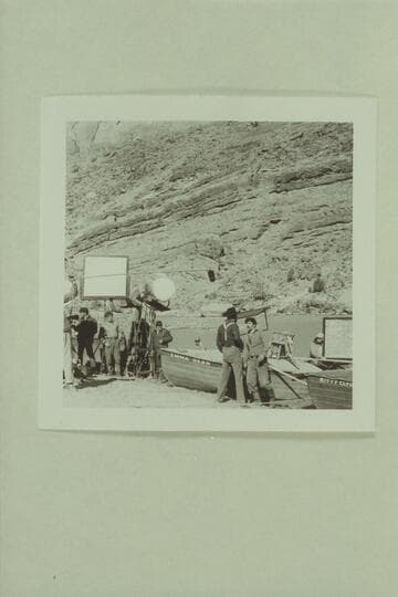 Walter Powell (played by Jim Drury) talks tough with Major Powell (played by John Beal) in the filming of "The Colorado River Story" by a Disney crew. Colorado River above Moab near Castle Creek