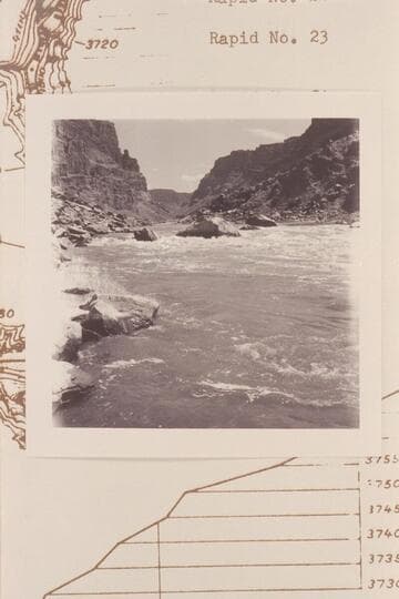 Upstream from right bank near the lower end of Rapid 22 in The Big Drop