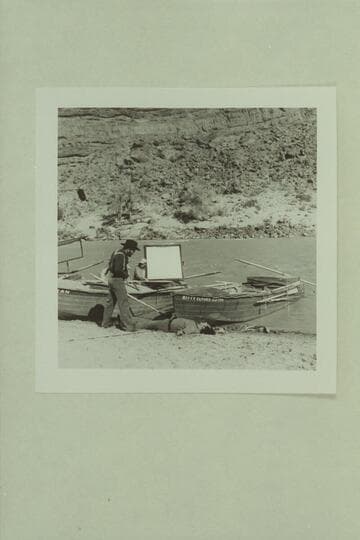 Major Powell (played by John Beal) looks at his brother Walter (played by Jim Drury) whom he has just knocked out, in the filming by Disney of "The Colorado River Story."  Colorado River near Castle Creek