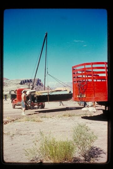 Unloading boats; Lees Ferry
