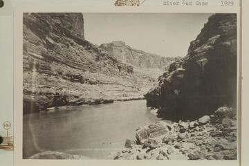 Up from Mile 185.3. Approximately 20,000 cfs. Copy of print in Edwards Collections which is captioned, "Quiet waters of Cataract canon."
