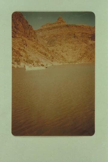 The Nevills San Juan punt in use in the Mexican Hat-Lees Ferry trip.  A guess places this below Grand Gulch--PTR (Reilly, P. T.), 1958, Aug. 28.  This punt was later known as the "Whitey."