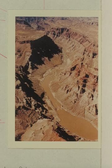 Down river from over the left bank at Mile 212.  Rapid #3 is near the bottom of the print at Mile 211.7.  Rapid #4 is below the island where the canyon turns right.  Rapid #5 is beyond where the canyon swings to the left again