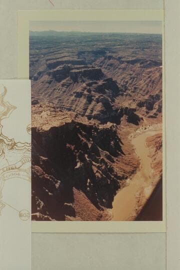 Down river from Mile 210. Y Canyon enters from the left and Cross Canyon is above. Rapid #9 is at Cross Canyon at Mile 208.6. The rapid at lower right is #8