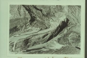 The Blade or Steamboat Rock. From Dinosaur National Monument. The mouth of the Yampa is lower right