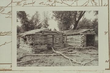 Cabins at left bank of Green River below the mouth of the Duchesne and above the White, which may be those mapped by Warren Angus Ferris in 1834-1835 and noted on his 1836 map