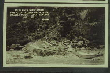 Green River Investigation- Boat "Utah" in lower end of Upper Disaster Rapids. Loper- boatman