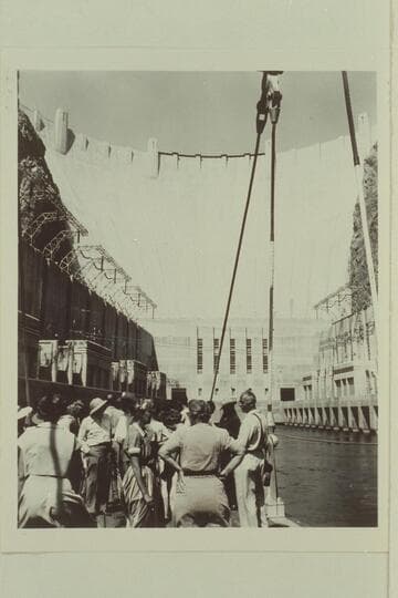 Members of the 1948 Nevills party on the skip below Hoover Dam