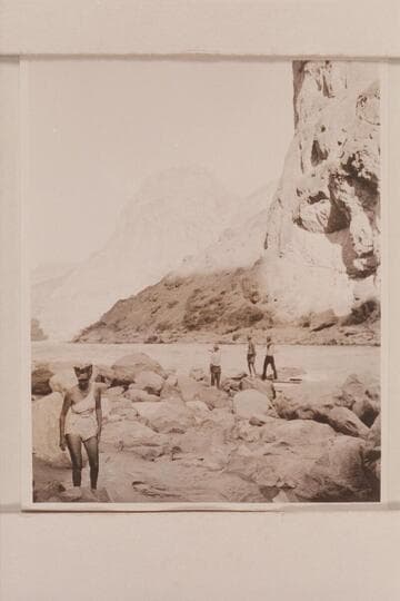 Lining Lava Falls. Nevills party of 1947. Margaret Marston in foreground. John Riffey; Norm Nevills; Kent Frost