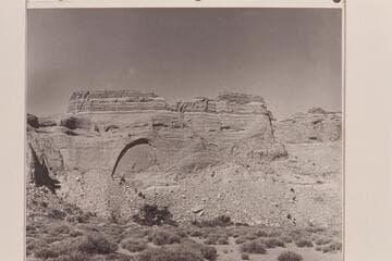 Cave structure on East side of Octagon Butte--Cummings Mesa. The canyon to the right is a tributary of Navajo Canyon and divides the mesa in fron of Arch in the Sky from Rainbow Mesa