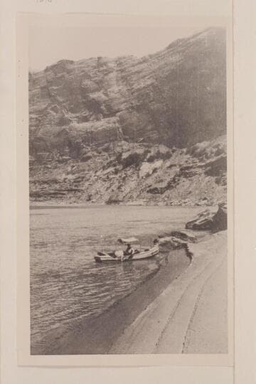 LaRue, Richardson, Wimmer- Glen Canyon trip.  Boat was left by Sharp of the Galloway-Stone party in 1909 and bought by LaRue.  The location is at left bank, 69 miles below the Dirty Devil River and 10 miles above the Escalante River