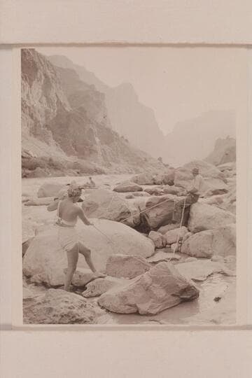The lines get involved in the lining of Lava Falls. Margaret Marston at the left. John Riffey at the right
