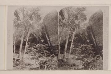 Copy of stereo in Huntington Library.  Print in Farquhar's album carries the legend:  "Views on the Colorado River," Glen Canon Series, Entrance to Music Temple, No. 149"