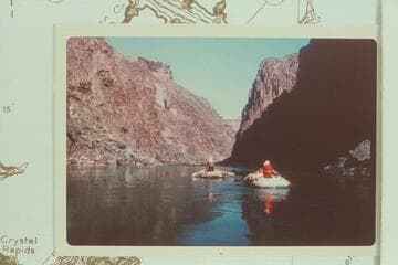 Small inflated craft heading into 83 Mile Rapid. Ed Herrman; Howard Booth; Jorgen Visbak