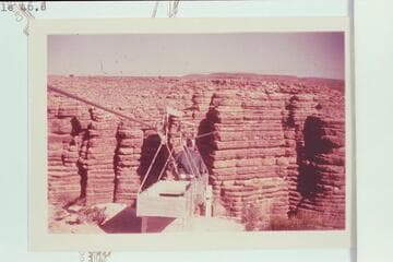 750 feet across, 1,000 feet down.  The cable across the Little Colorado is Mile 46.8