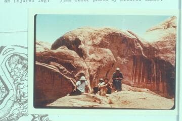 The Nevills party starting the climb down to the top of Rainbow Bridge