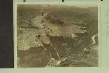Air view across Lava Falls and up Prospect Canyon.  The fault lines have been drawn by Maxson
