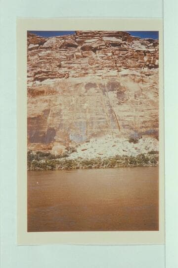 "Pumpkin Rock," left bank, two miles north of San Juan River. Pumpkin located at top of talus, just below smooth wall face. Letter of Edward T. Vetter, 1957, Dec. 23