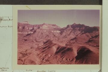 Up Lava-Chuar Canyon from Lava Butte. Siegfried Pyre and Gunther Castle