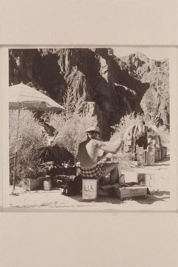 Brian checks the groceries. Fueling operations in the background. Beach above Bright Angel Creek