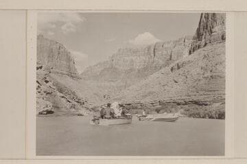 The two outboard boats in the lagoon at the mouth of the Little Colorado River.  Sanderson is pilot of the near boat, the "Twin."  Jordan is pilot of the "June Bug."