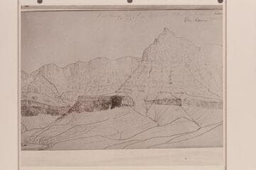 Looking up the Grand Canon from Unkar Valley.  The sketch is by B. L. Young [image is right half of Vo58/0010]