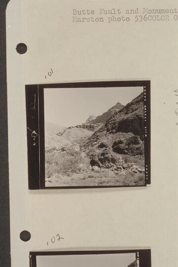 Butte Fault and Monuments. Area of Morning Star Mine. Small side canyon, left bank of Lava Creek and about 3/4-1/2 mile from Colorado River, Mile 65 along Butte Fault