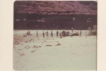 The MHE sadirons depart from Paria Riffle while the boloneys of the Toll and Dines parties are being prepared at the beach