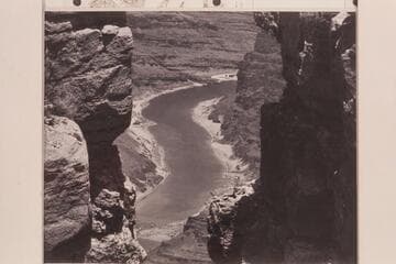 River through cleft as seen from Moran Point. Cleft is mouth of 75 Mile Creek. The river section is from Mile 75 up to Mile 74