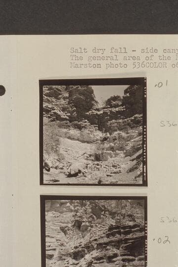 Salt dry fall; side canyon of Chuar Creek on the Butte Fault. The general area of the Morning Star Mine located in 1890-1891