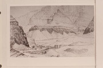 Cliffs formed by lava beds on the Colorado River about two miles south of Chuar Lava Hill. Sketch by B. L. Young