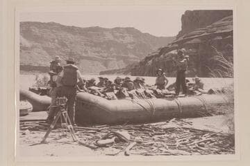 Georgie White's boloney load of dudes about to depart at the foot of Paria Riffle. Lees Ferry preliminary gauge: 100,000 cfs