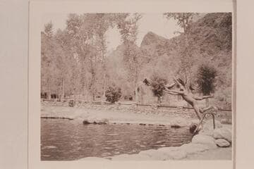 Al Milotte and Garth Marston diving into the pool at Phantom Ranch