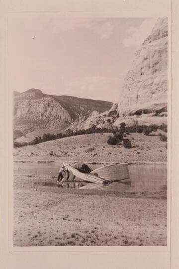 Boat repair at Pats Hole; Green River; Nevills trip of 1940