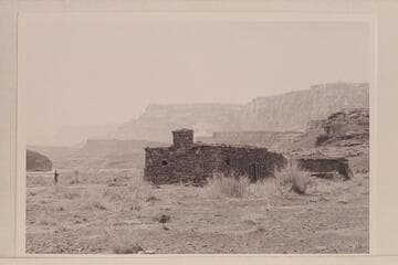 The fort at Lees Ferry. Margaret Marston stands at left
