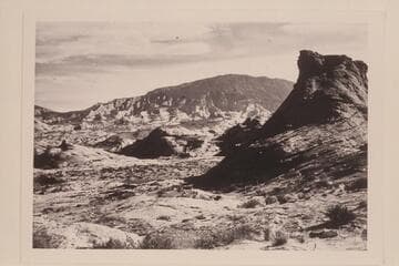 Formation at rim of plateau southwest of Nasja Creek, Navajo Mountain.  The sloping mesa at center is 4903 between Bald Rock Creek and Nasja Creek